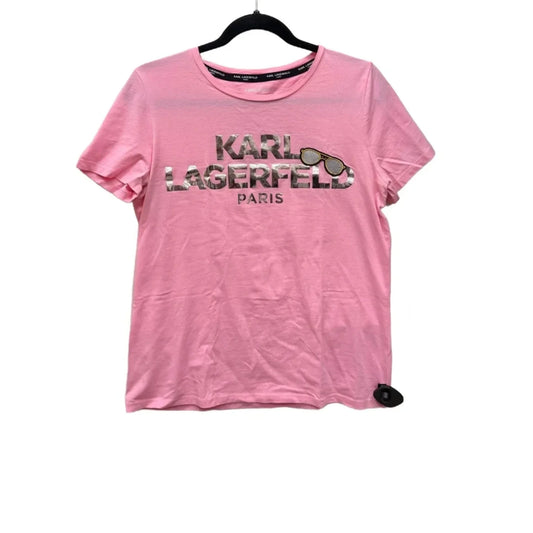 Top Short Sleeve Designer By Karl Lagerfeld In Pink, Size: S