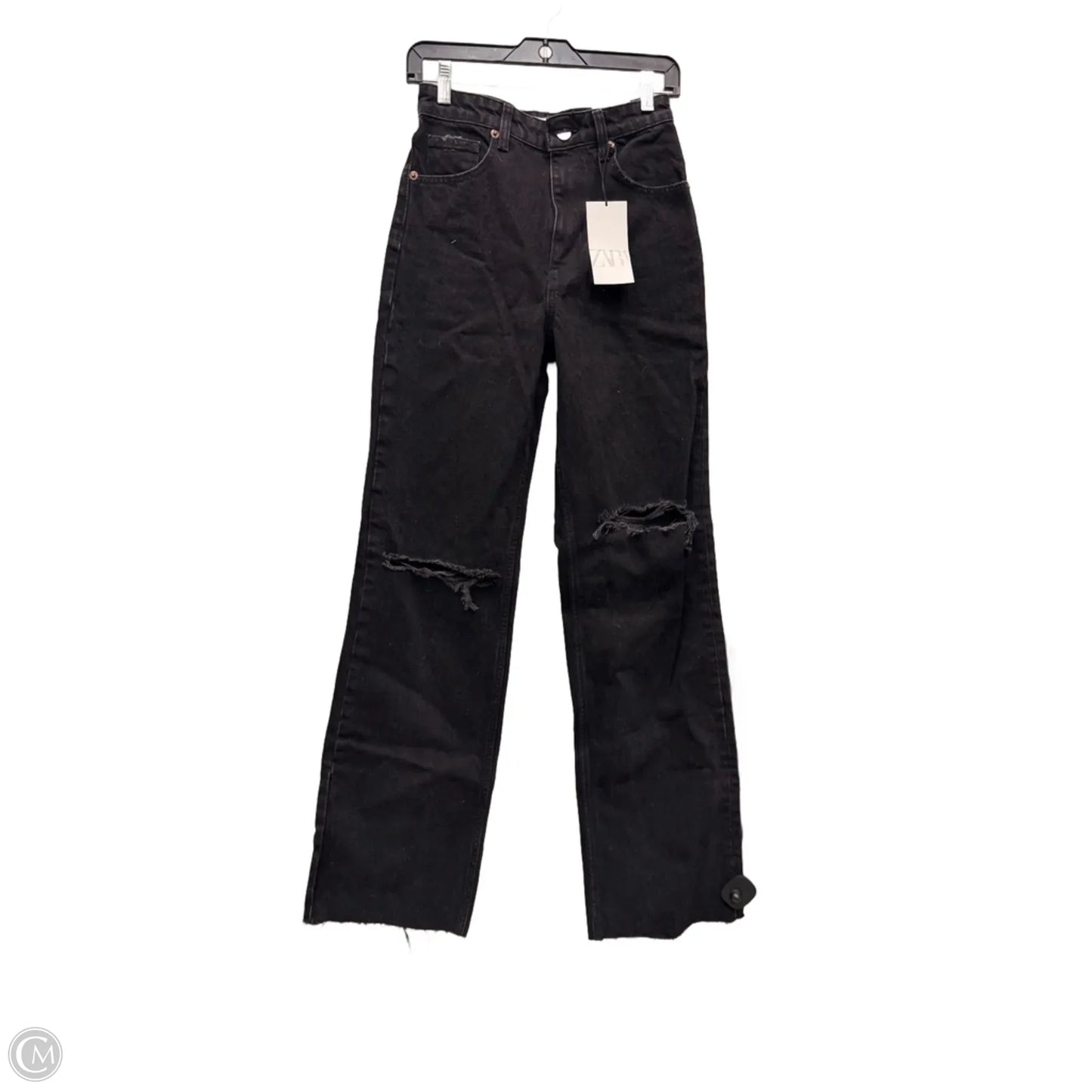 Jeans Wide Leg By Zara In Black Denim, Size: 4