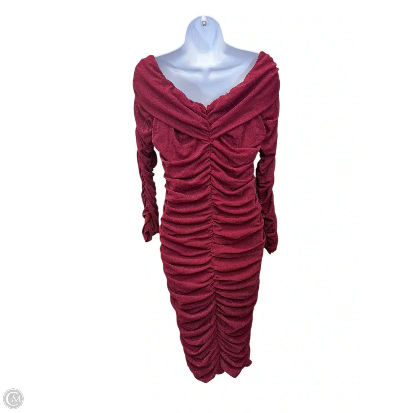 Dress Casual Midi By New York And Co In Maroon, Size: L