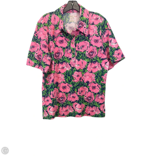 Top Short Sleeve Designer By Lilly Pulitzer In Green & Pink, Size: Xl