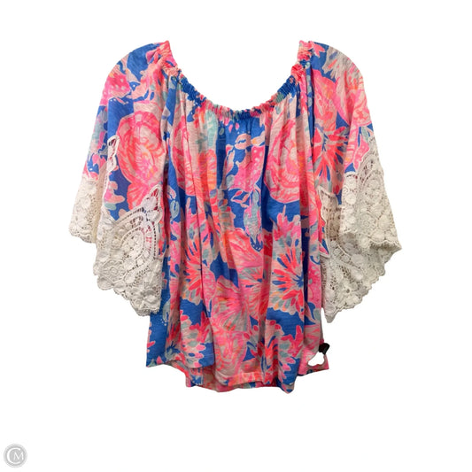 Top Short Sleeve Designer By Lilly Pulitzer In Blue & Pink, Size: S