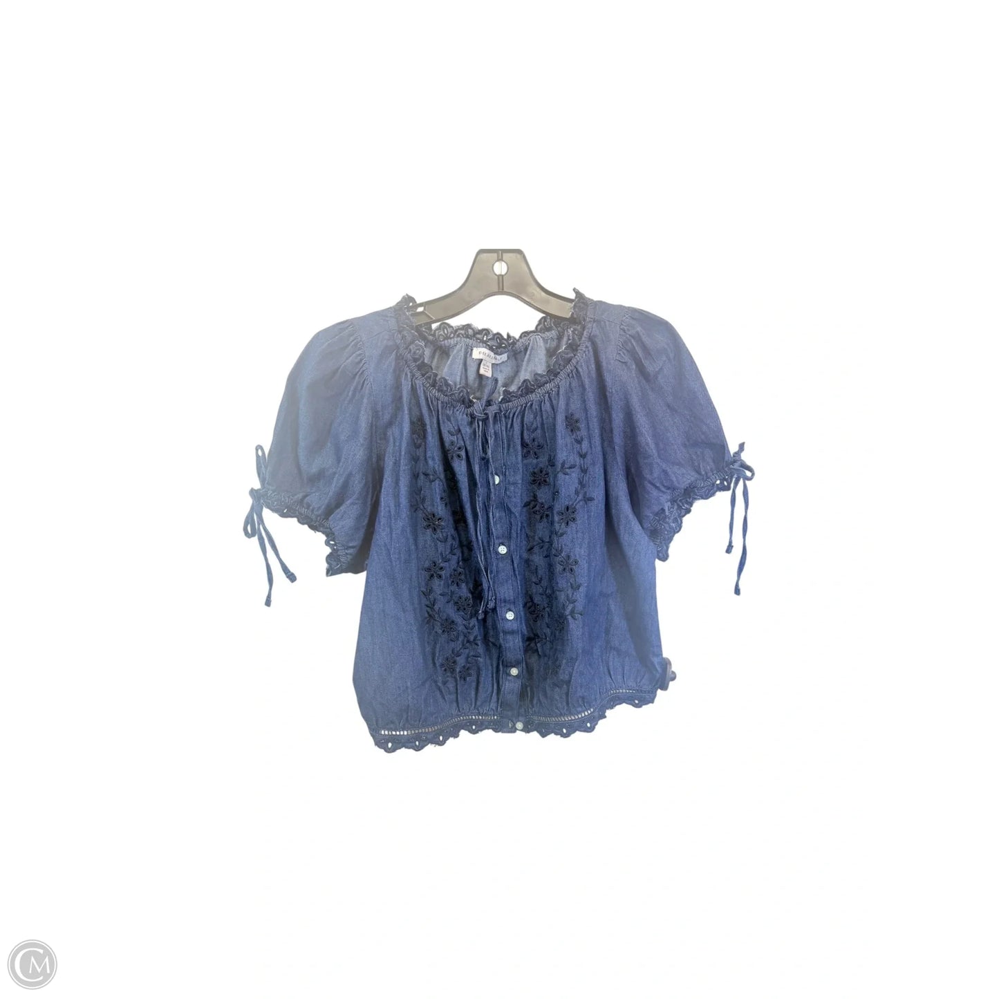 Top Short Sleeve By Free Assembly In Blue Denim, Size: L