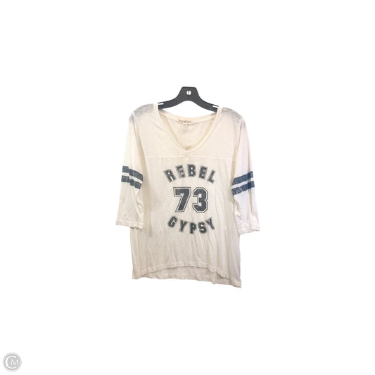 Top 3/4 Sleeve By Billabong In Black & Cream, Size: L