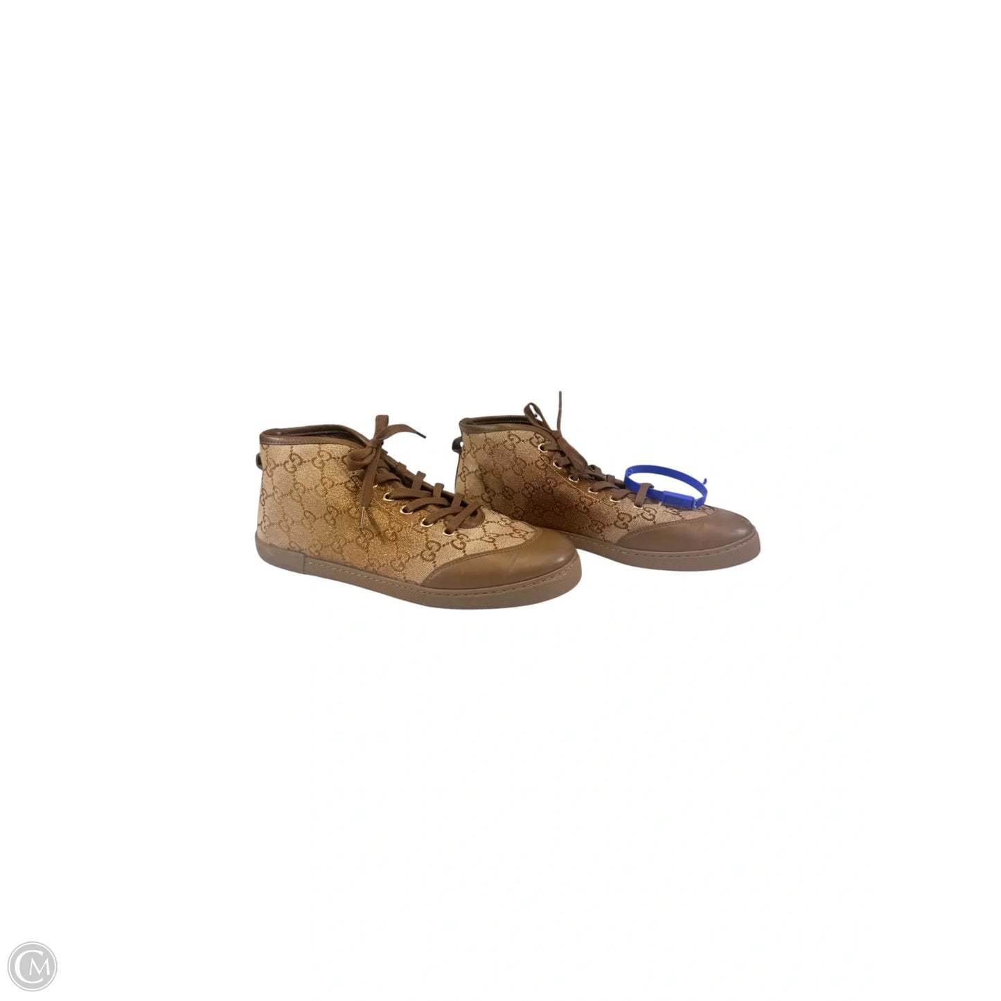 Shoes Luxury Designer By Gucci In Brown & Gold, Size: 7
