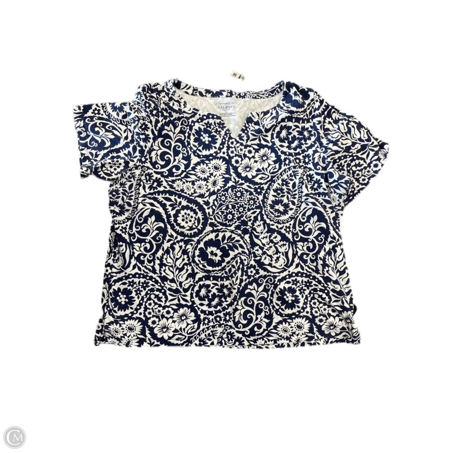 Top Short Sleeve By Talbots In Blue & White, Size: 3x