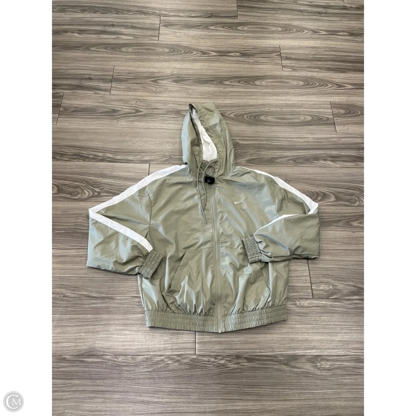 Jacket Windbreaker By Nike In Green & White, Size: M