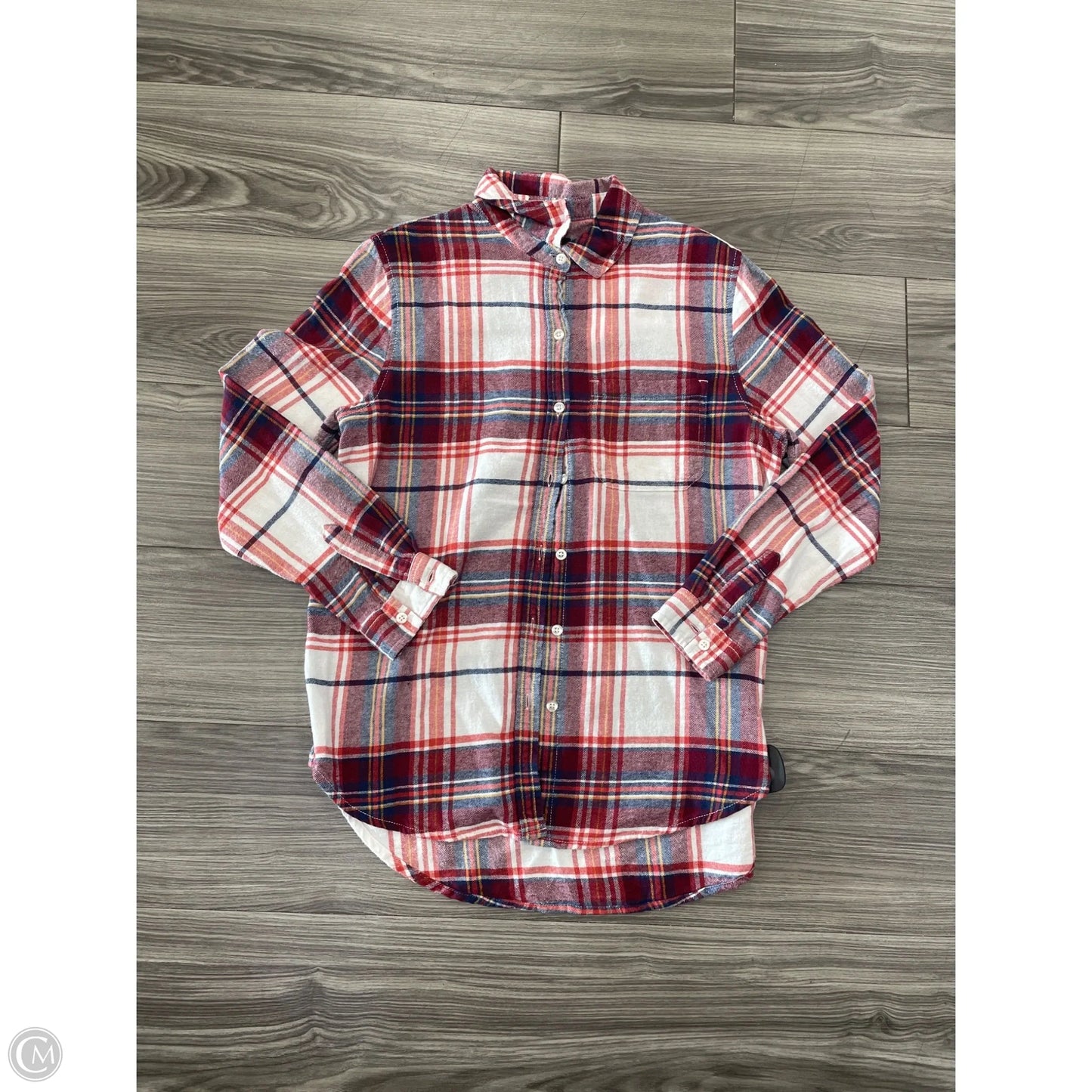 Top Long Sleeve Basic By Gap In Plaid Pattern, Size: M