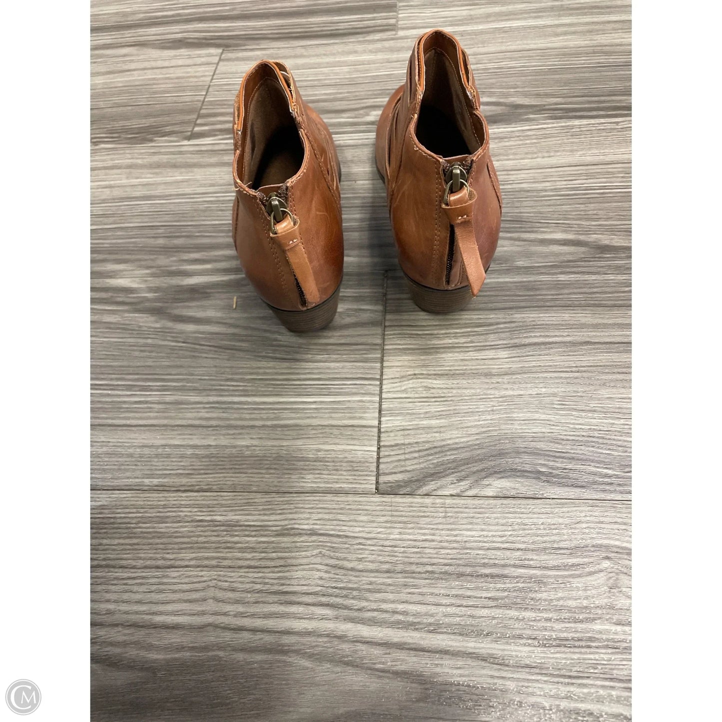 Boots Ankle Heels By Clarks In Brown, Size: 9