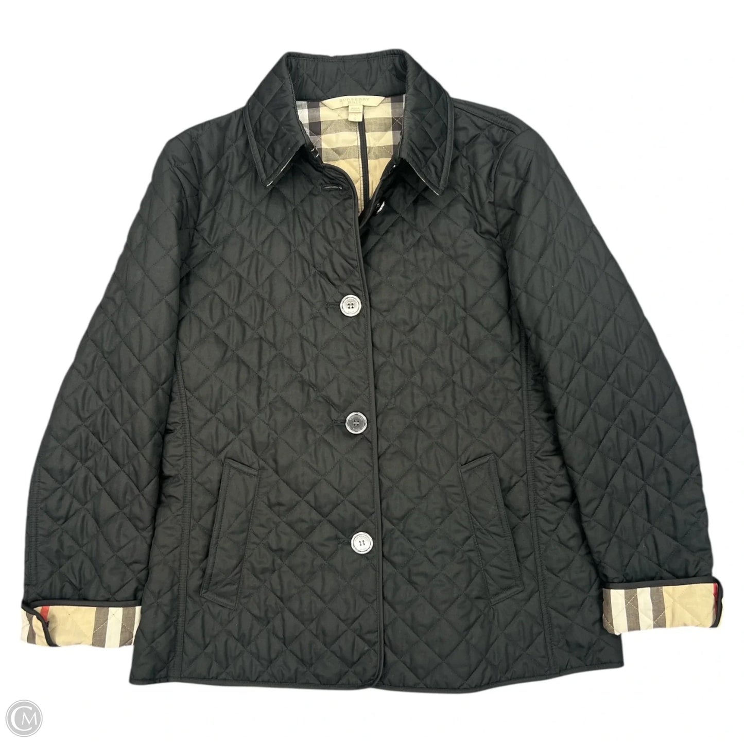 Coat Luxury Designer By Burberry In Black, Size: L