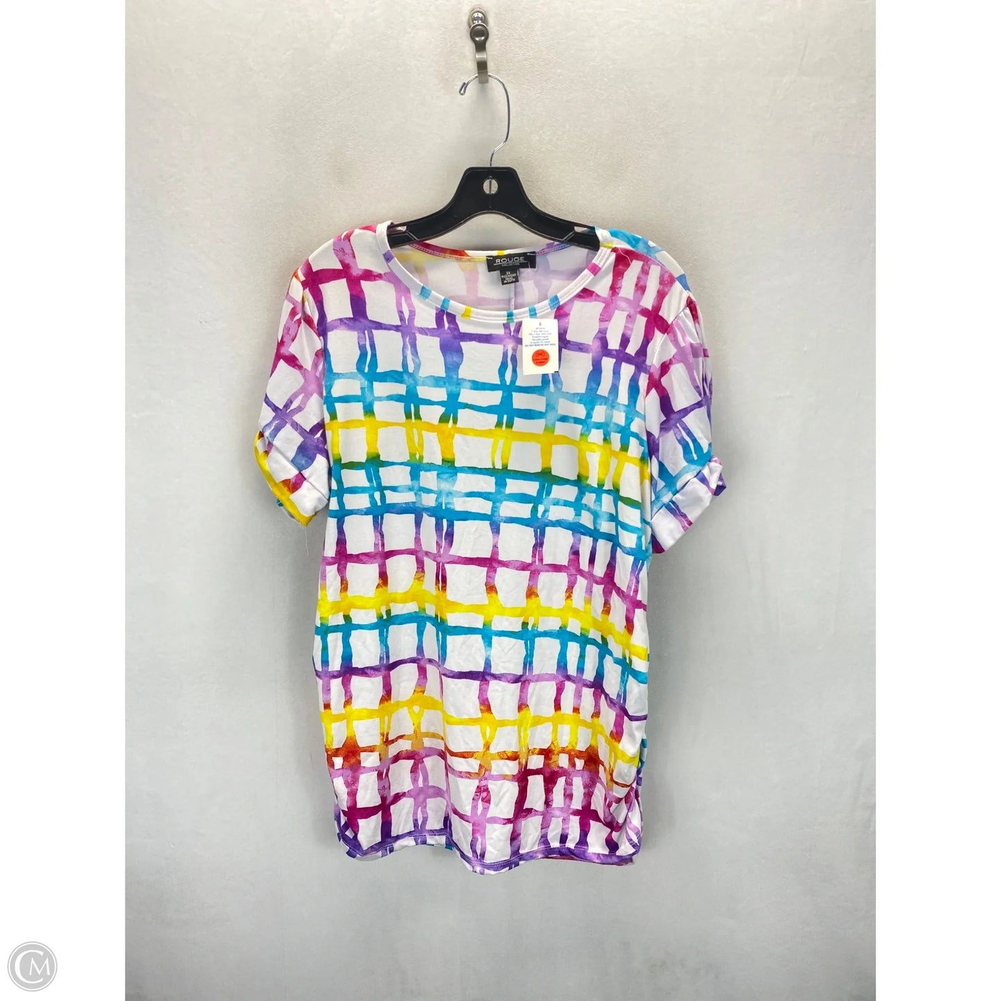 Top Short Sleeve By Rouge In Rainbow Print, Size: 3x