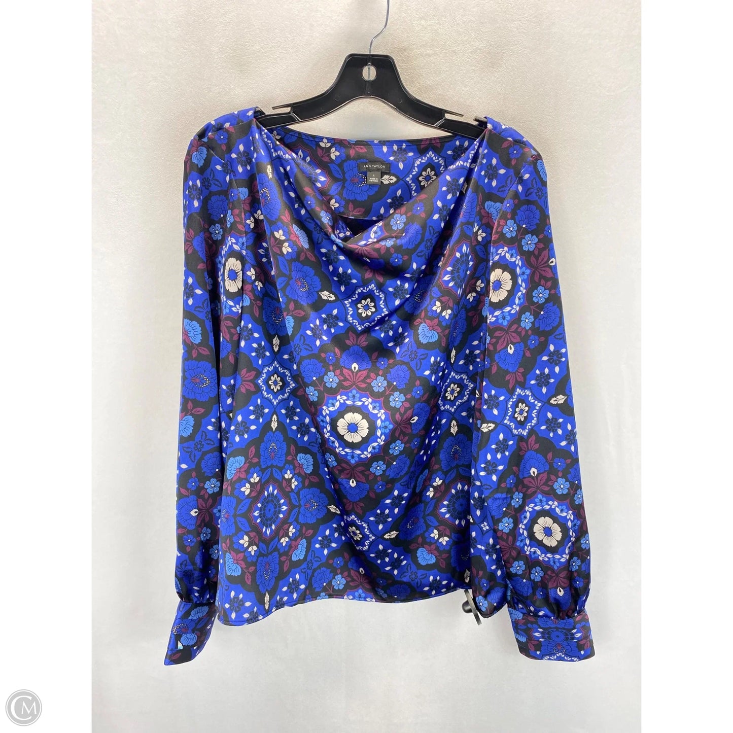 Blouse Long Sleeve By Ann Taylor In Blue & Purple, Size: L
