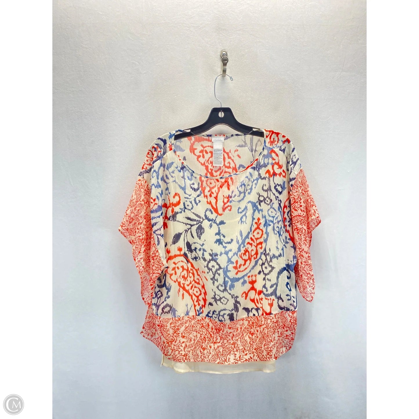 Blouse Short Sleeve By Chicos In Blue & Red, Size: L