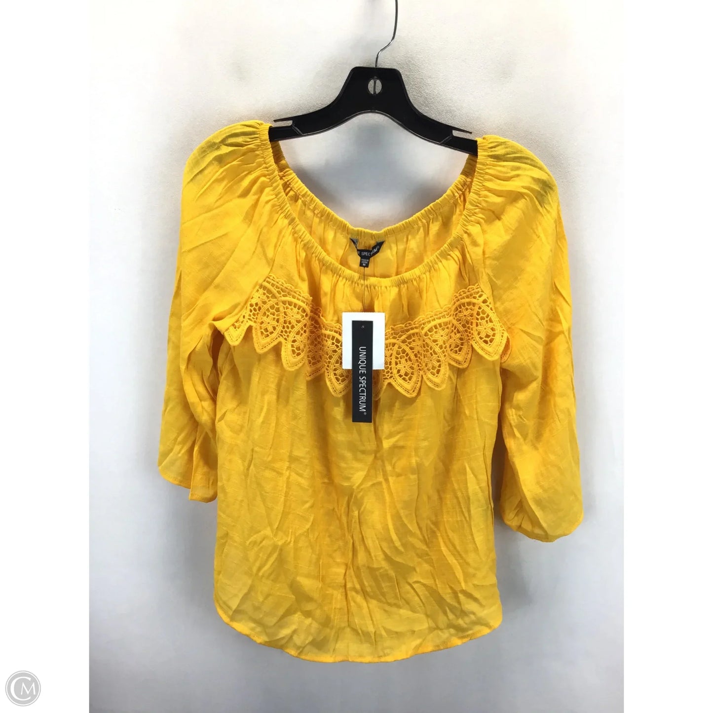 Top 3/4 Sleeve By Unique Spectrum In Yellow, Size: M