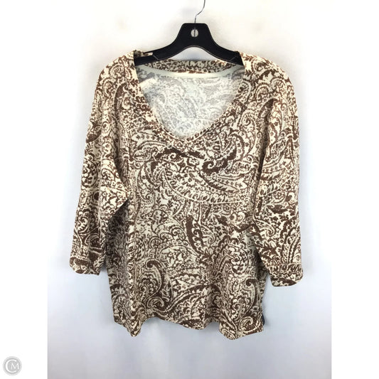 Top 3/4 Sleeve By St Johns Bay In Brown & Cream, Size: 1x