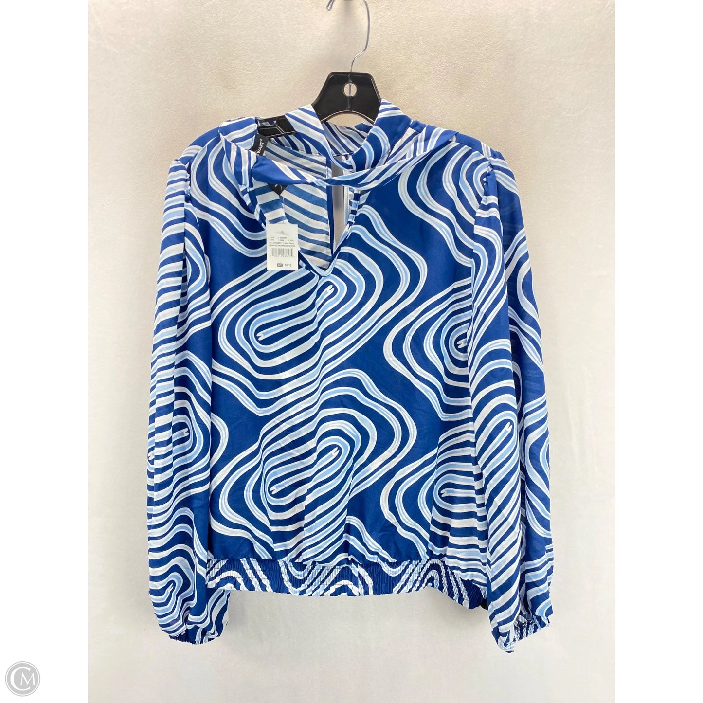 Blouse Long Sleeve By Ashley Stewart In Blue & White, Size: 12