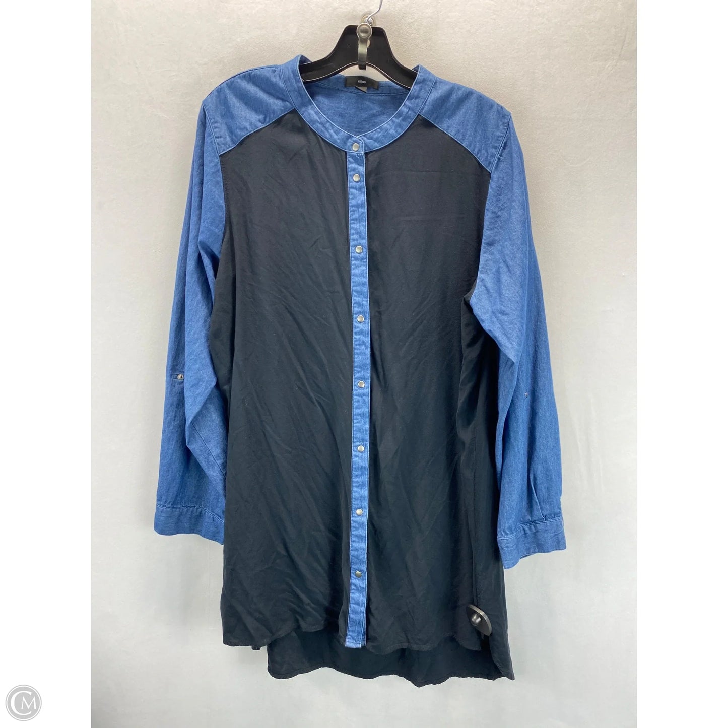 Tunic Long Sleeve By Ellos In Black & Blue, Size: L