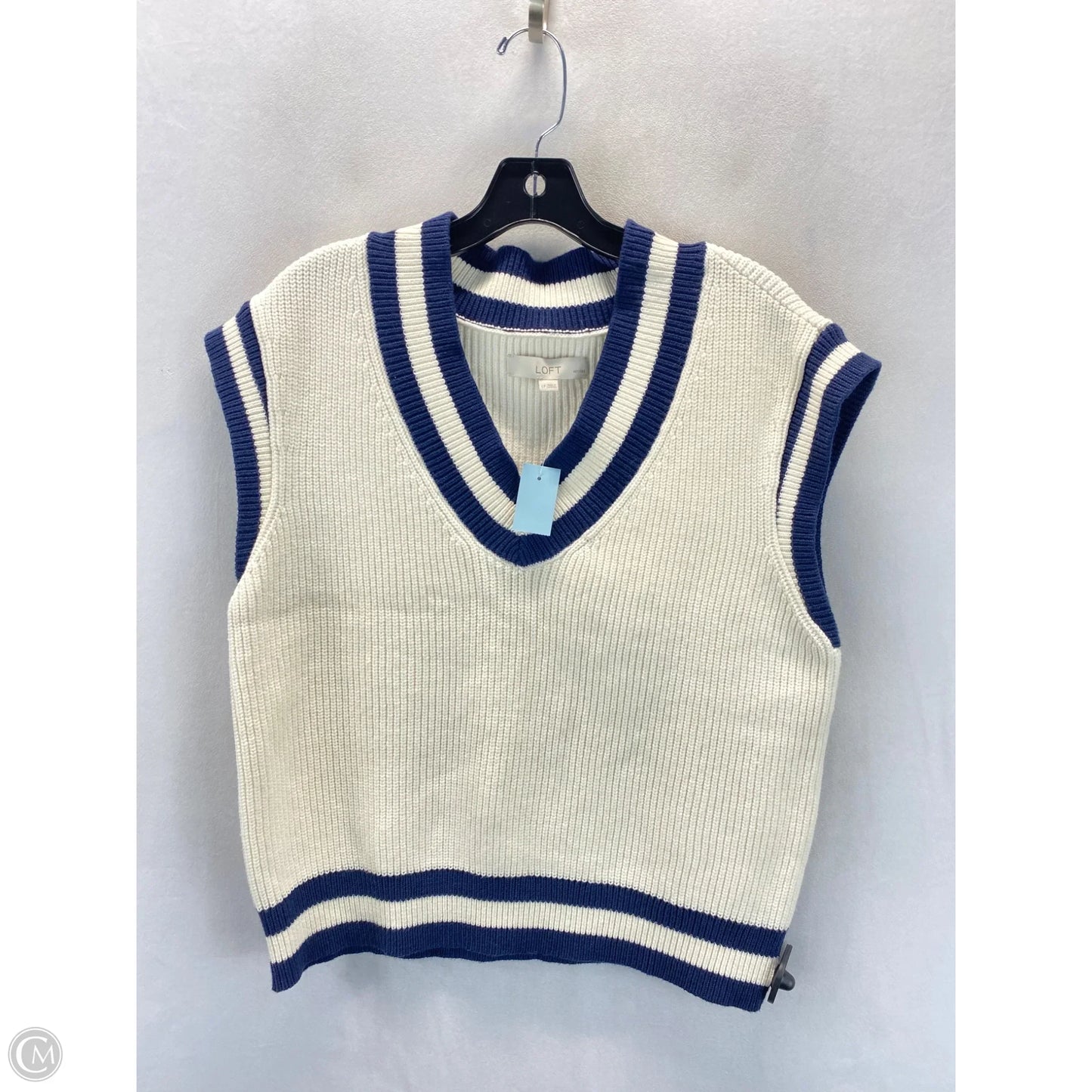 Vest Sweater By Loft In Blue & Cream, Size: Lp
