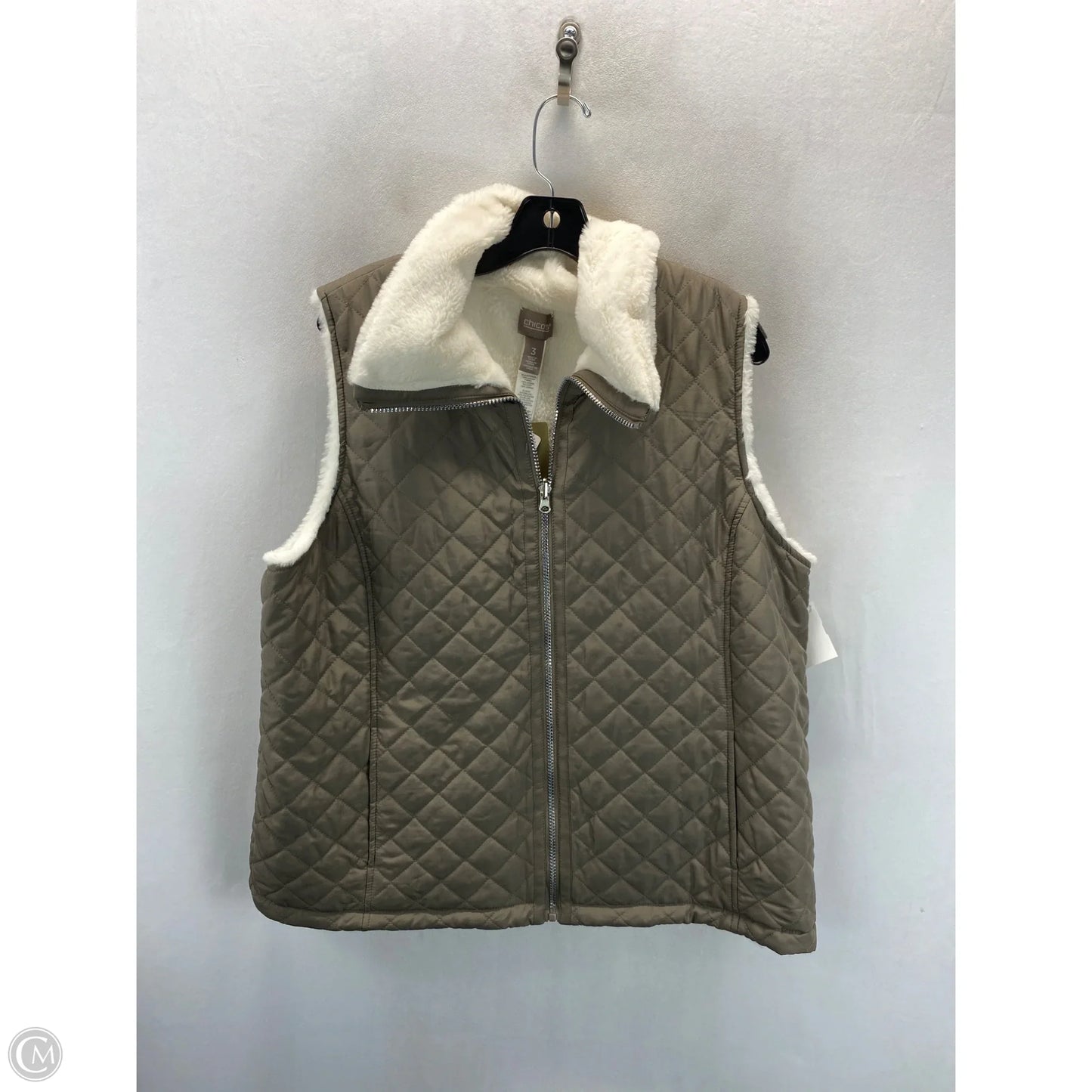 Vest Puffer & Quilted By Chicos In Taupe, Size: Xl