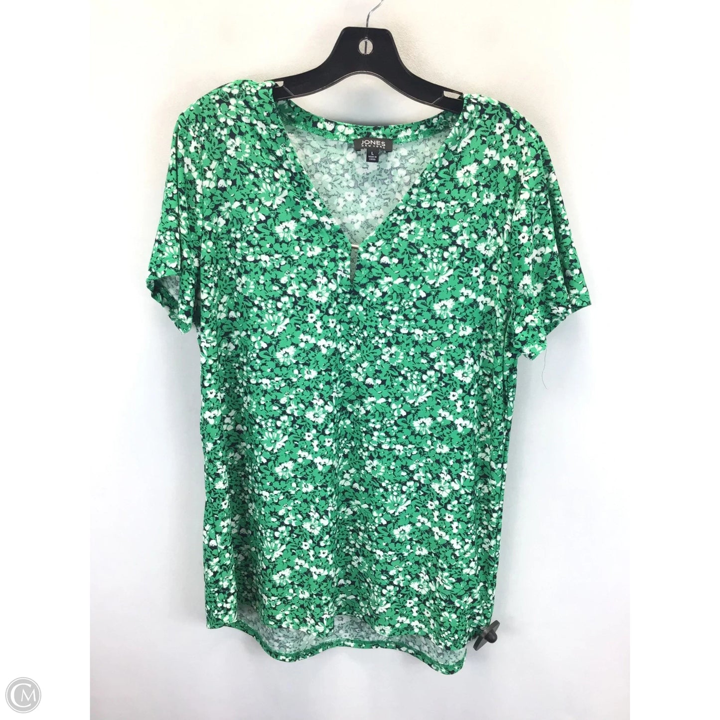 Top Short Sleeve By Jones New York In Green & White, Size: L