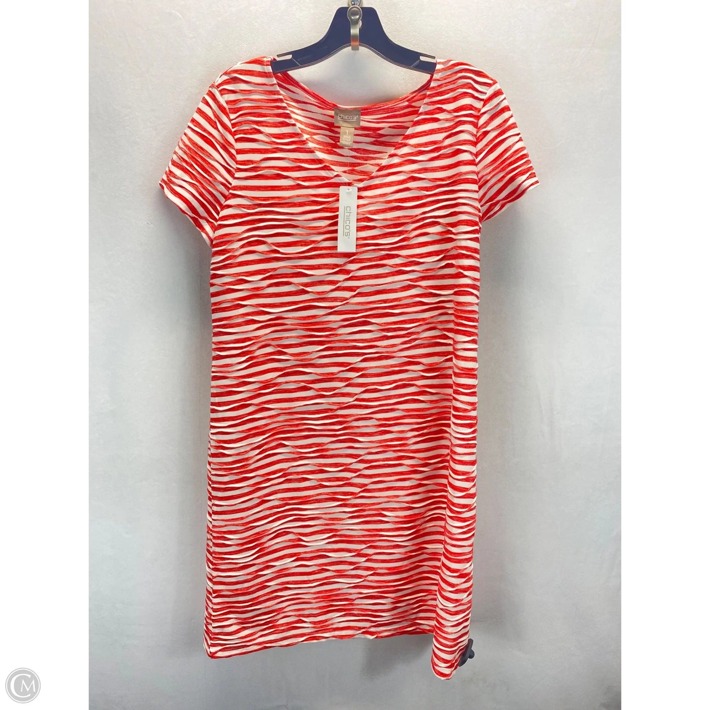 Dress Casual Midi By Chicos In Orange & White, Size: M