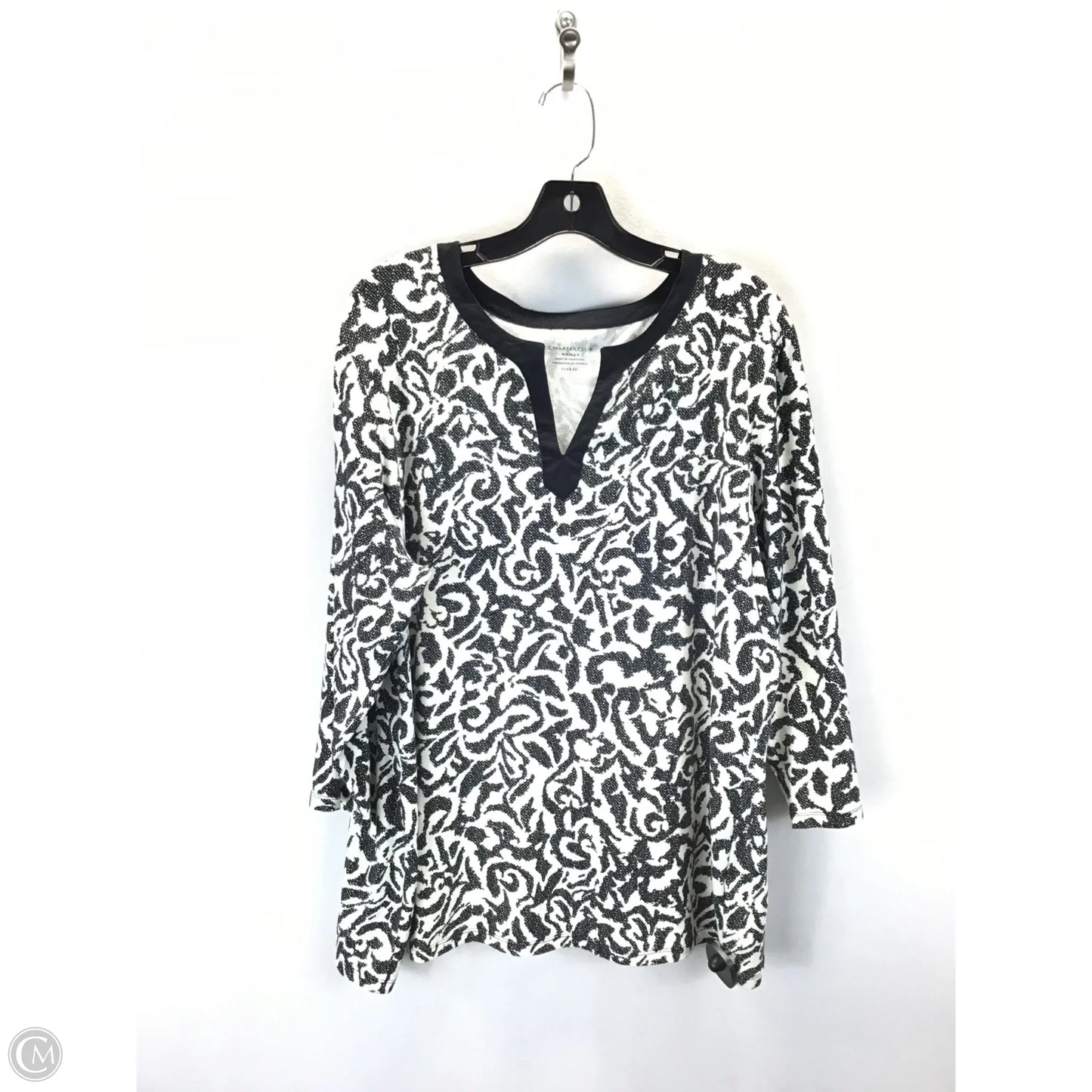 Top 3/4 Sleeve By Charter Club In Black & White, Size: 3x