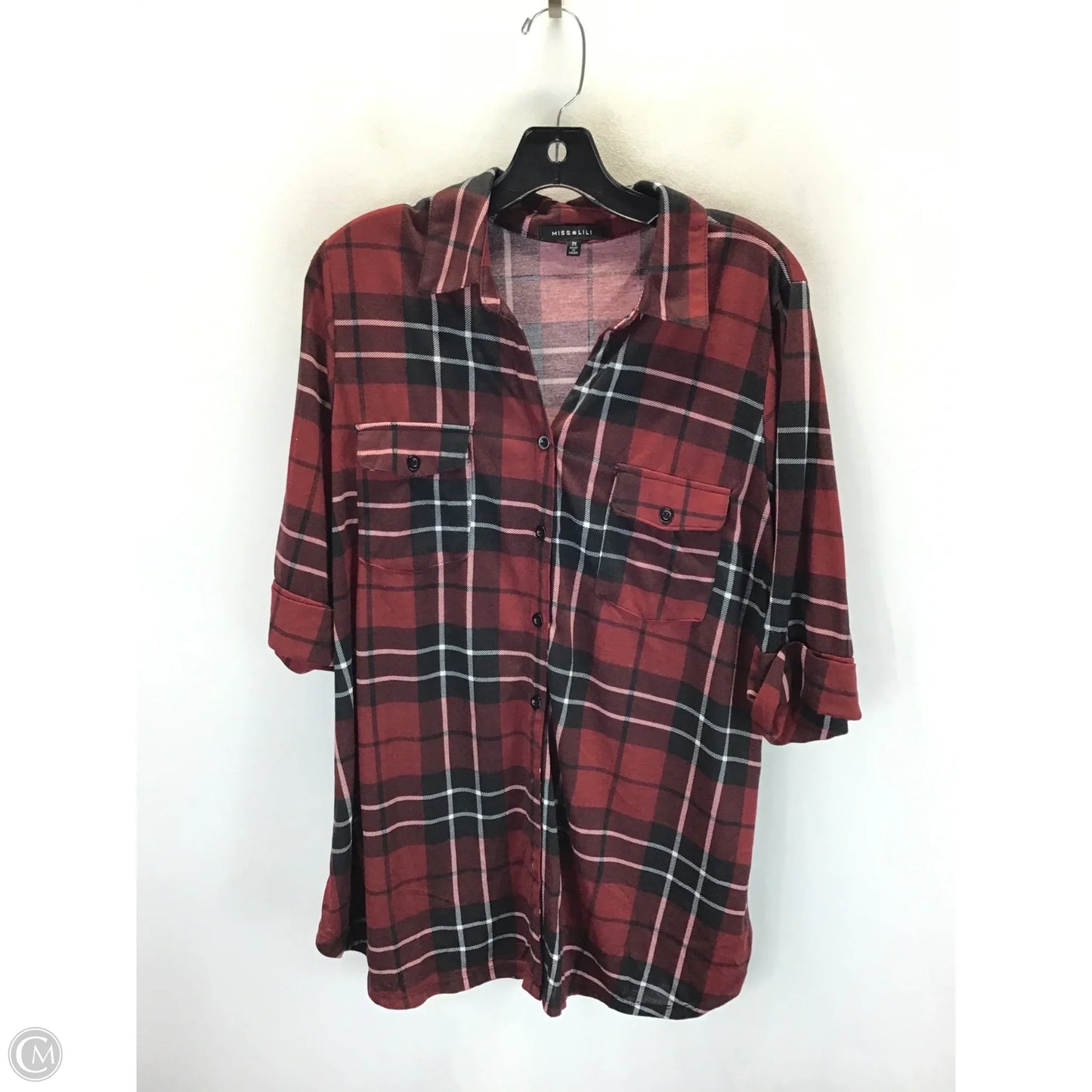Top Short Sleeve By Clothes Mentor In Plaid Pattern, Size: 2x