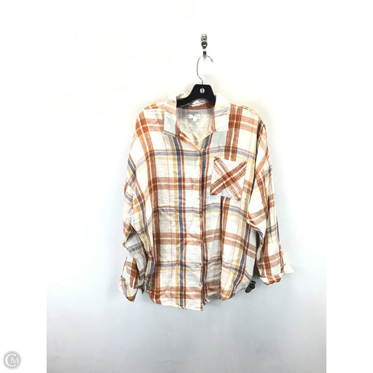 Top Long Sleeve By True Craft In Plaid Pattern, Size: M
