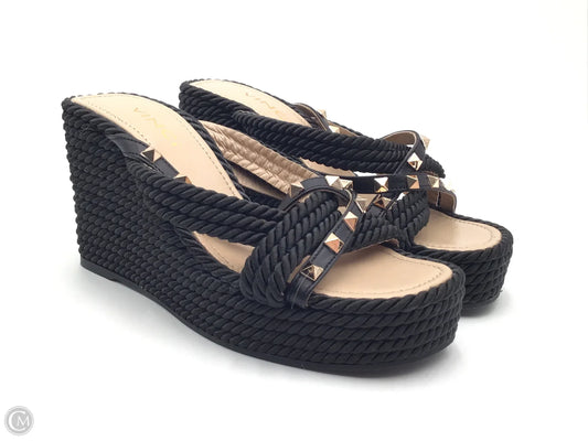 Sandals Heels Wedge By Clothes Mentor In Black, Size: 7.5