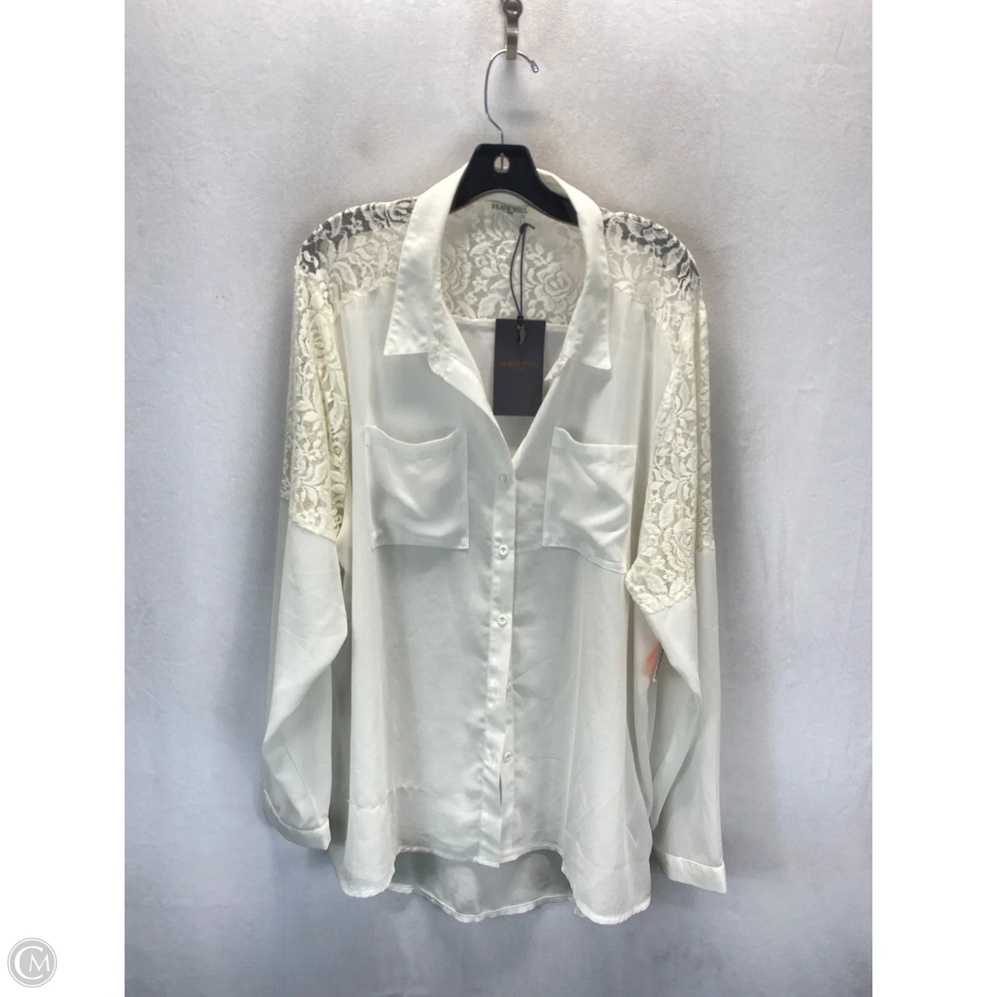 Blouse Long Sleeve By Clothes Mentor In Cream, Size: 2x