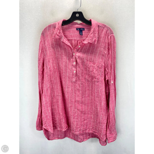 Top Long Sleeve By Gap In Pink & White, Size: Xl