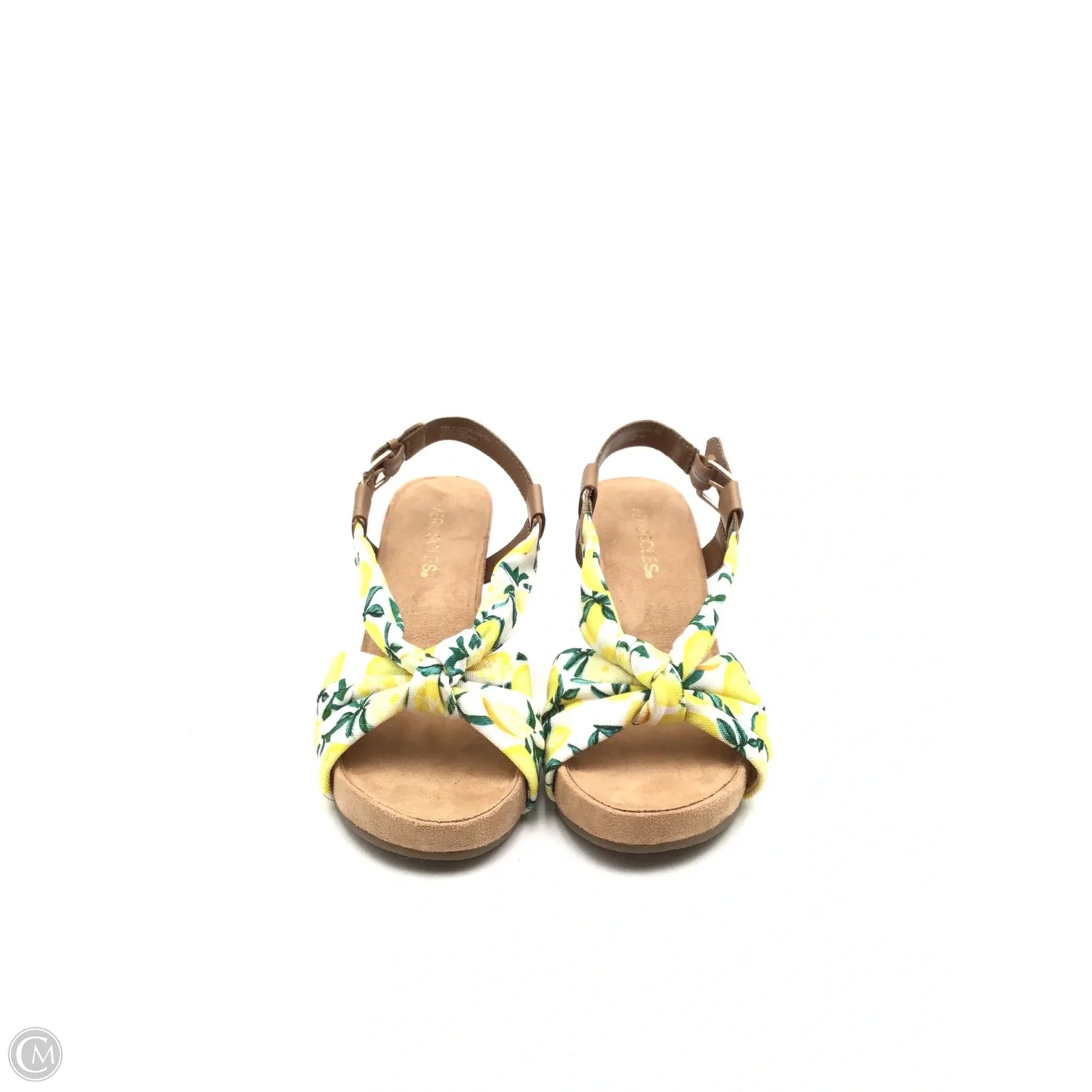 Sandals Heels Wedge By Aerosoles In Green & Yellow, Size: 8