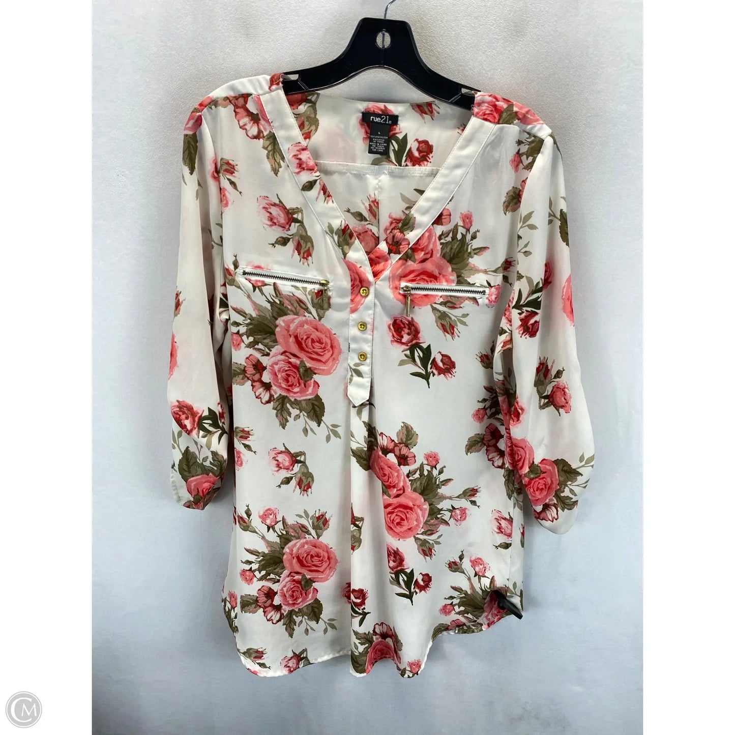 Top 3/4 Sleeve By Rue 21 In Pink & White, Size: L