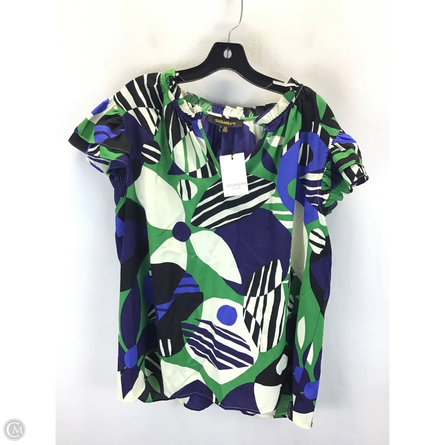 Top Short Sleeve By Sugar Lips In Blue & Green, Size: 2x