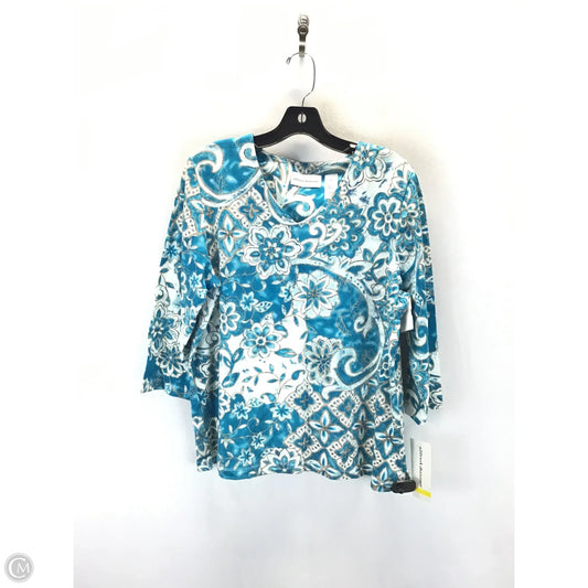 Top Long Sleeve By Alfred Dunner In Blue & Cream, Size: M