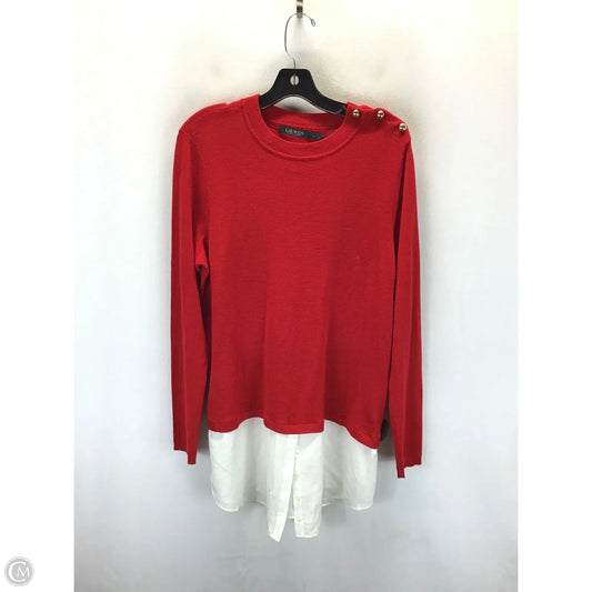 Sweater By Lauren By Ralph Lauren In Red & White, Size: 1x