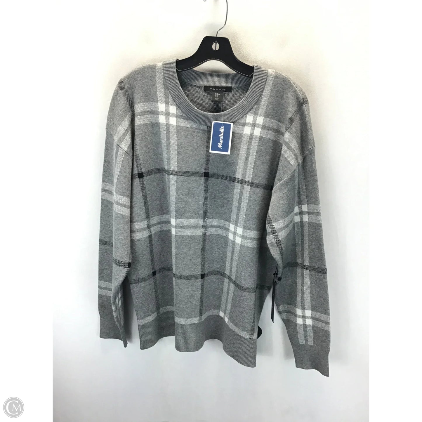 Sweater By Tahari In Grey & White, Size: Xl
