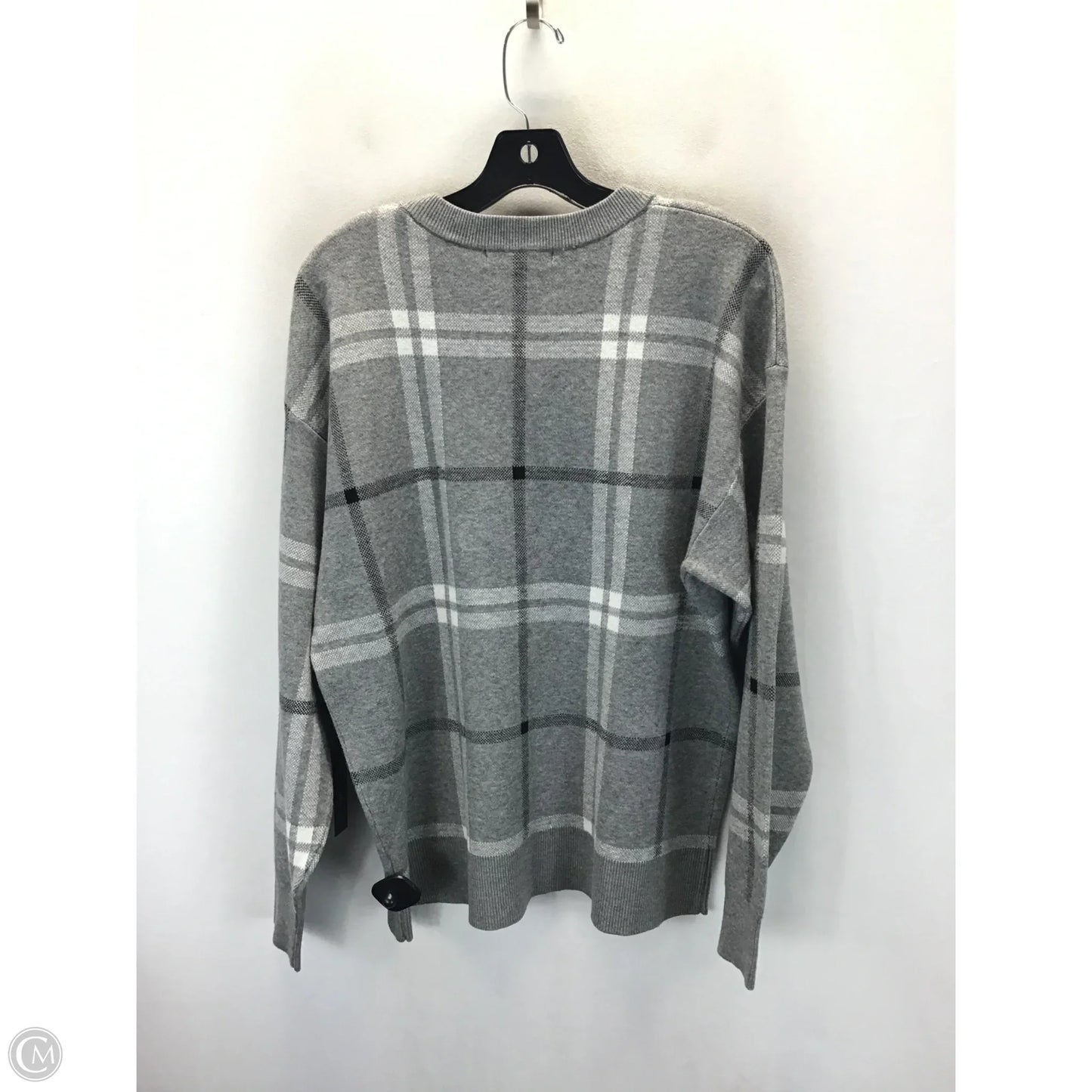 Sweater By Tahari In Grey & White, Size: Xl