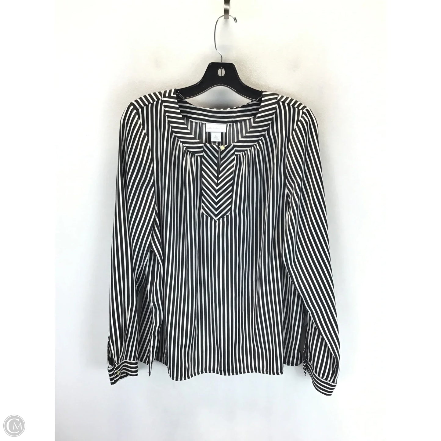 Top Long Sleeve By Liz Claiborne In Black & White, Size: L