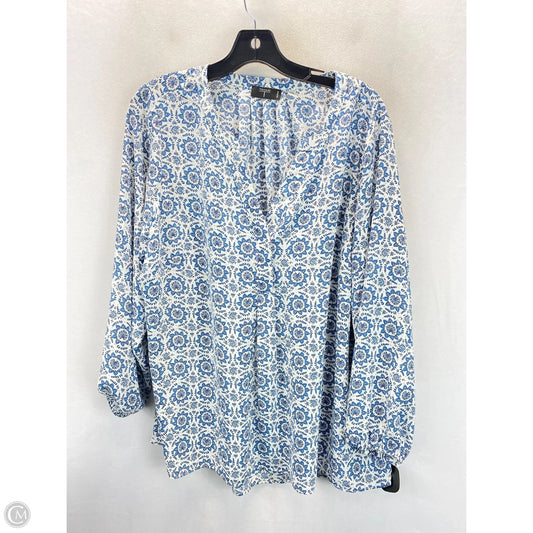 Top Long Sleeve By Tahari In Blue & White, Size: 1x