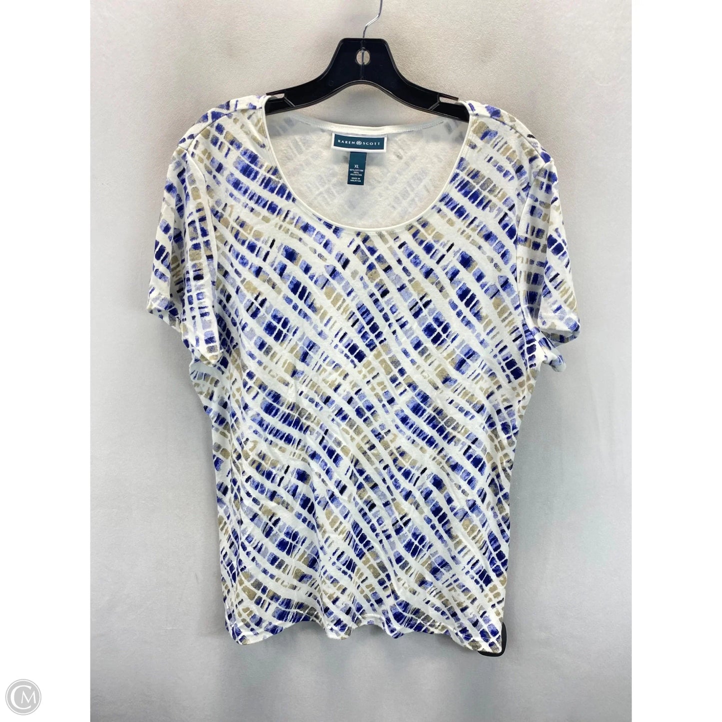Top Short Sleeve By Karen Scott In Blue & White, Size: Xl