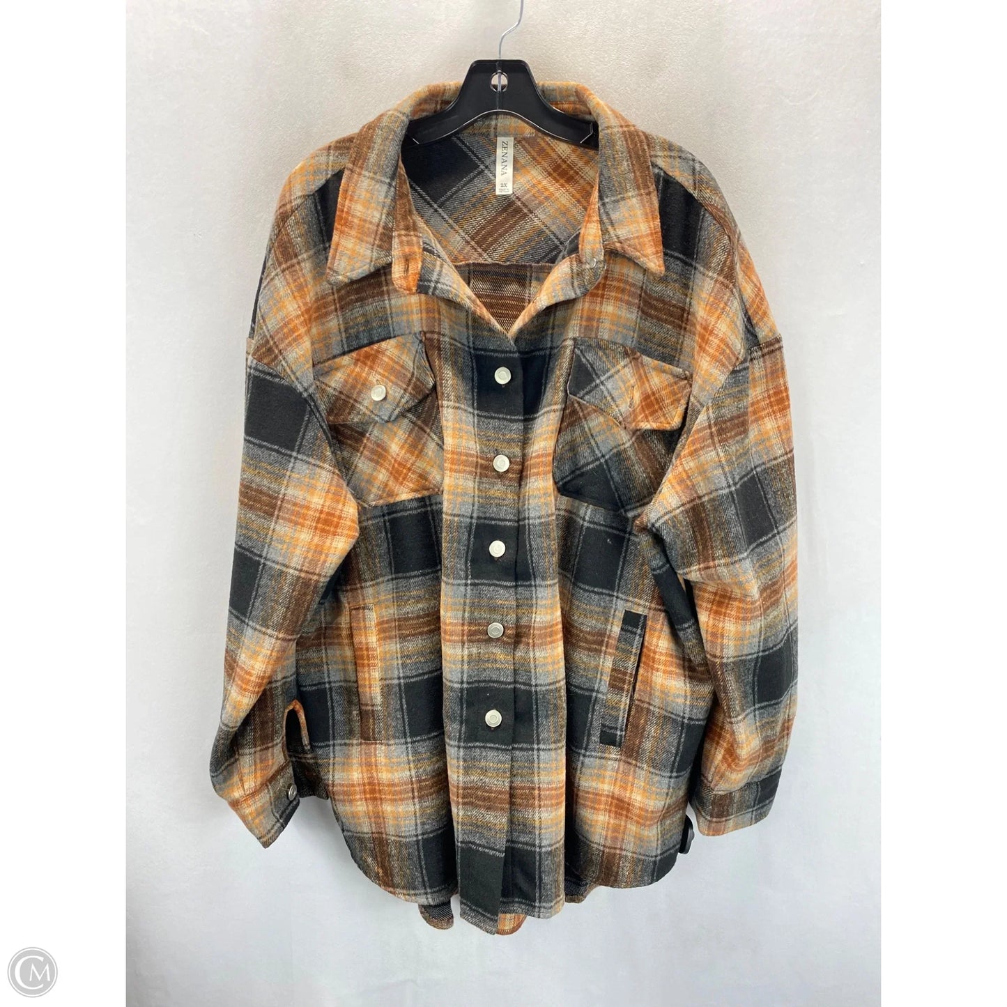 Sweater Cardigan By Zenana In Plaid Pattern, Size: 2x