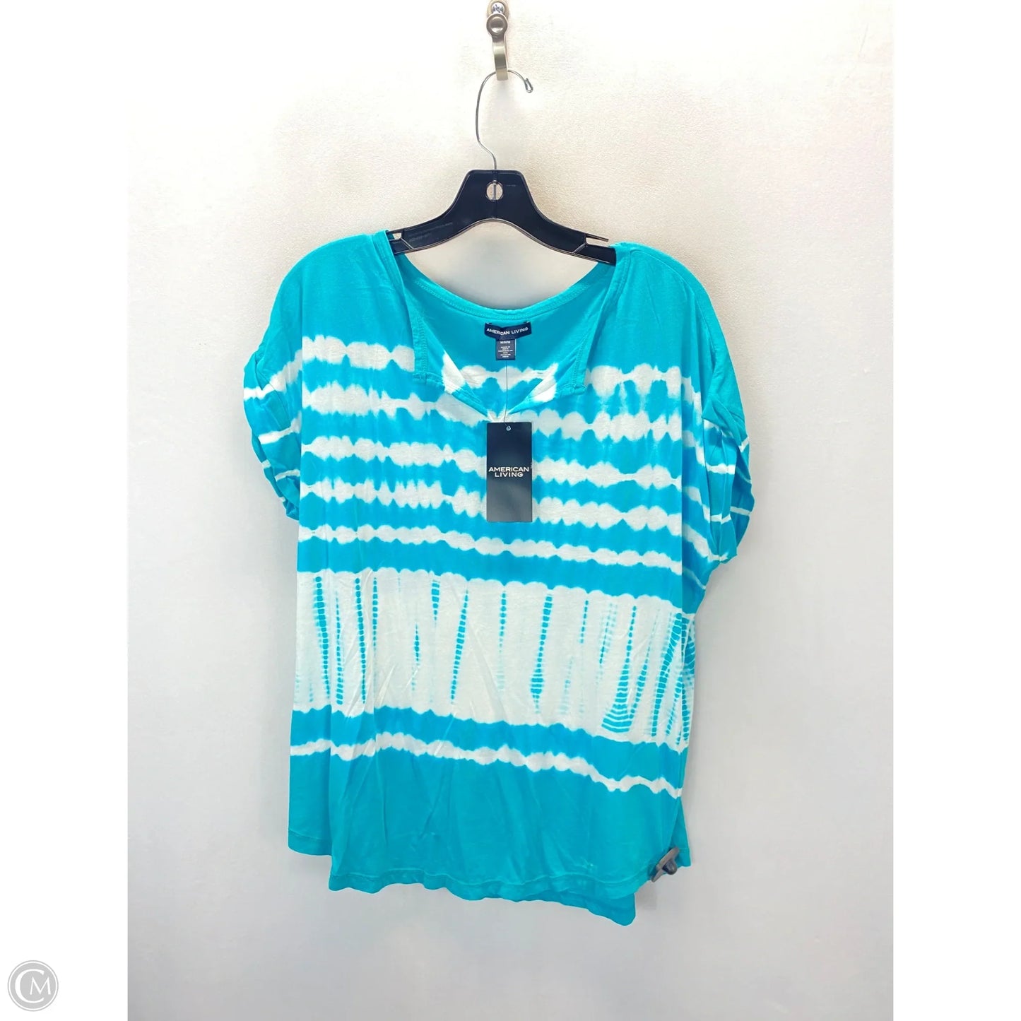 Top Short Sleeve By American Living In Blue & White, Size: M