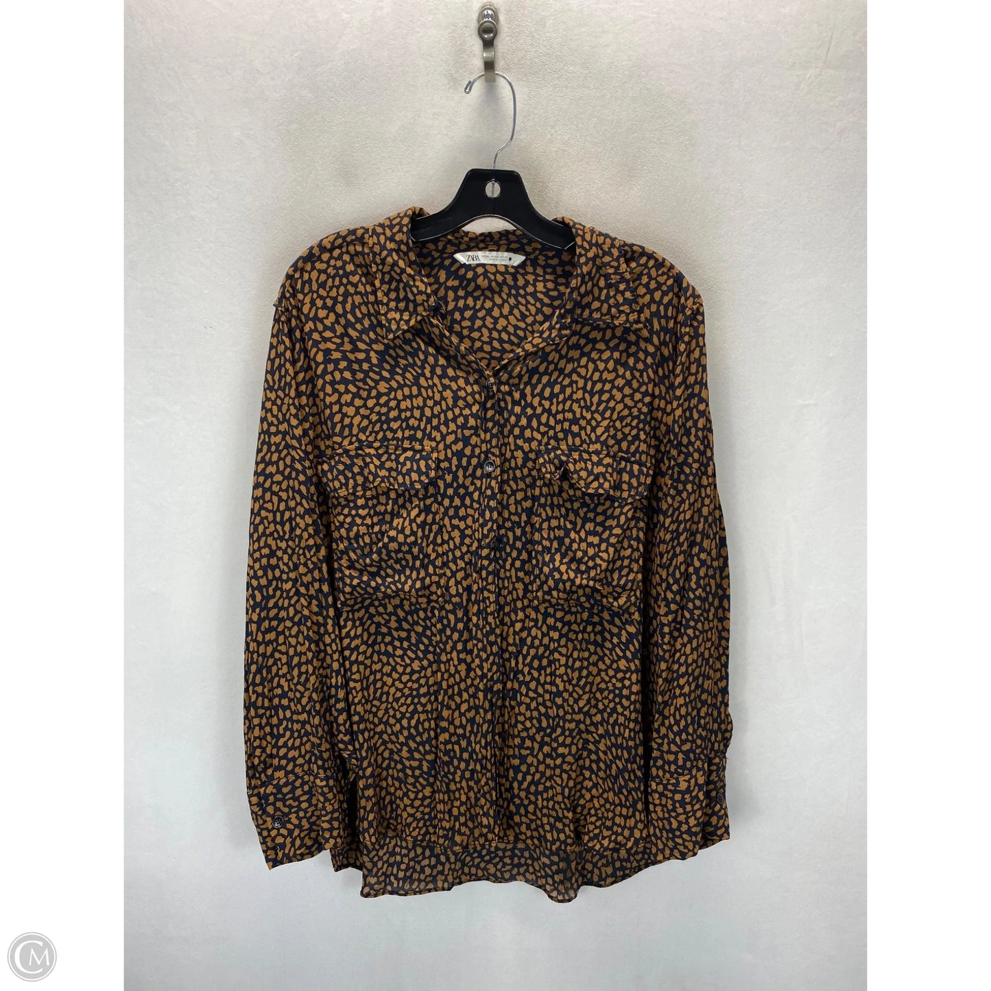 Top Long Sleeve By Zara In Blue & Brown, Size: Xxl