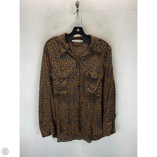 Top Long Sleeve By Zara In Blue & Brown, Size: Xxl