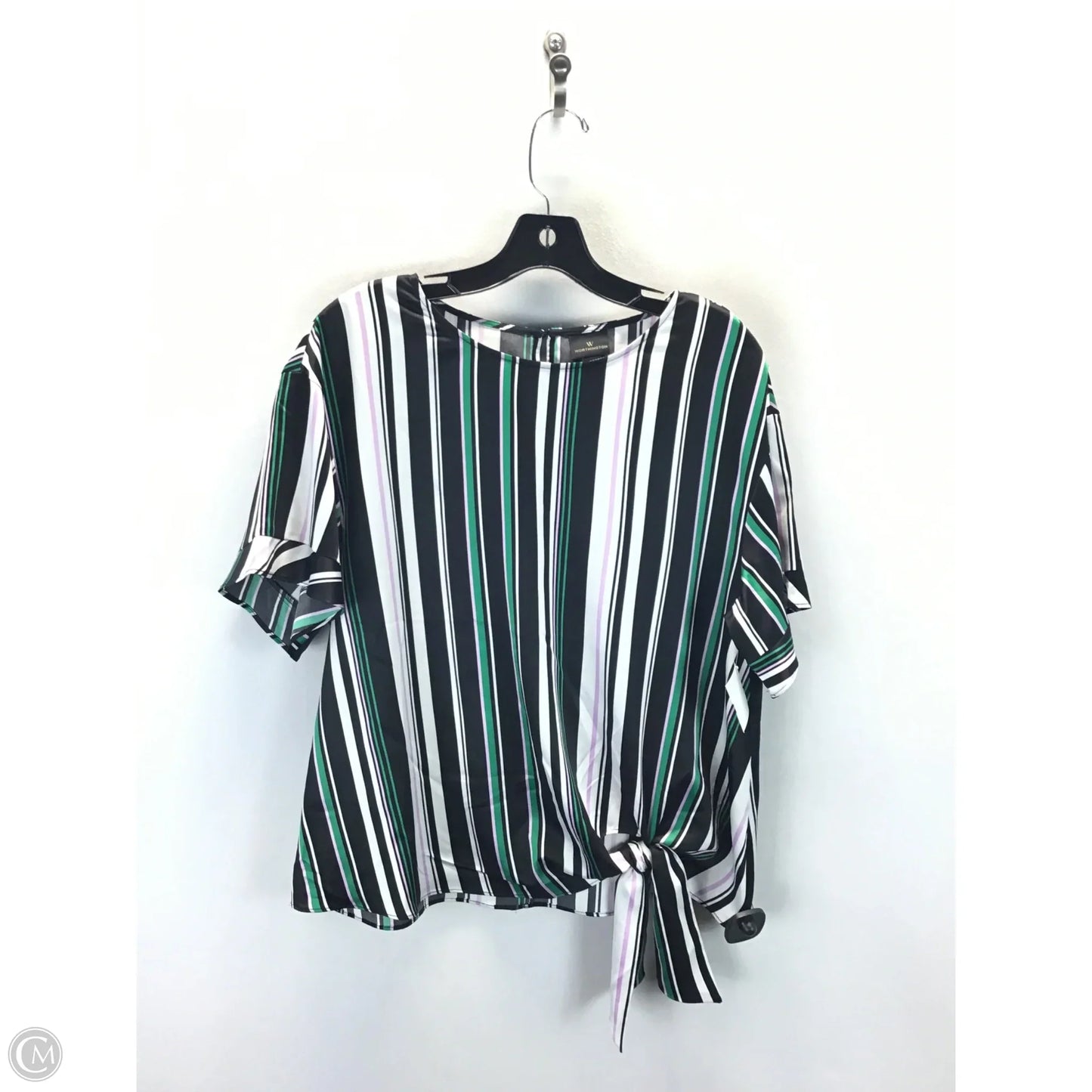 Top Short Sleeve By Worthington In Striped Pattern, Size: L