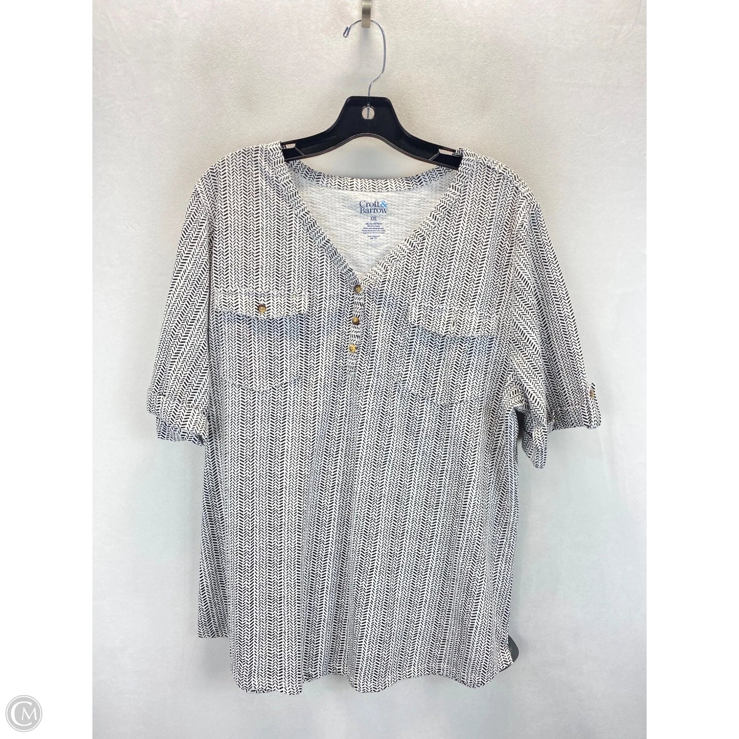 Top 3/4 Sleeve By Croft And Barrow In Black & White, Size: Xxl