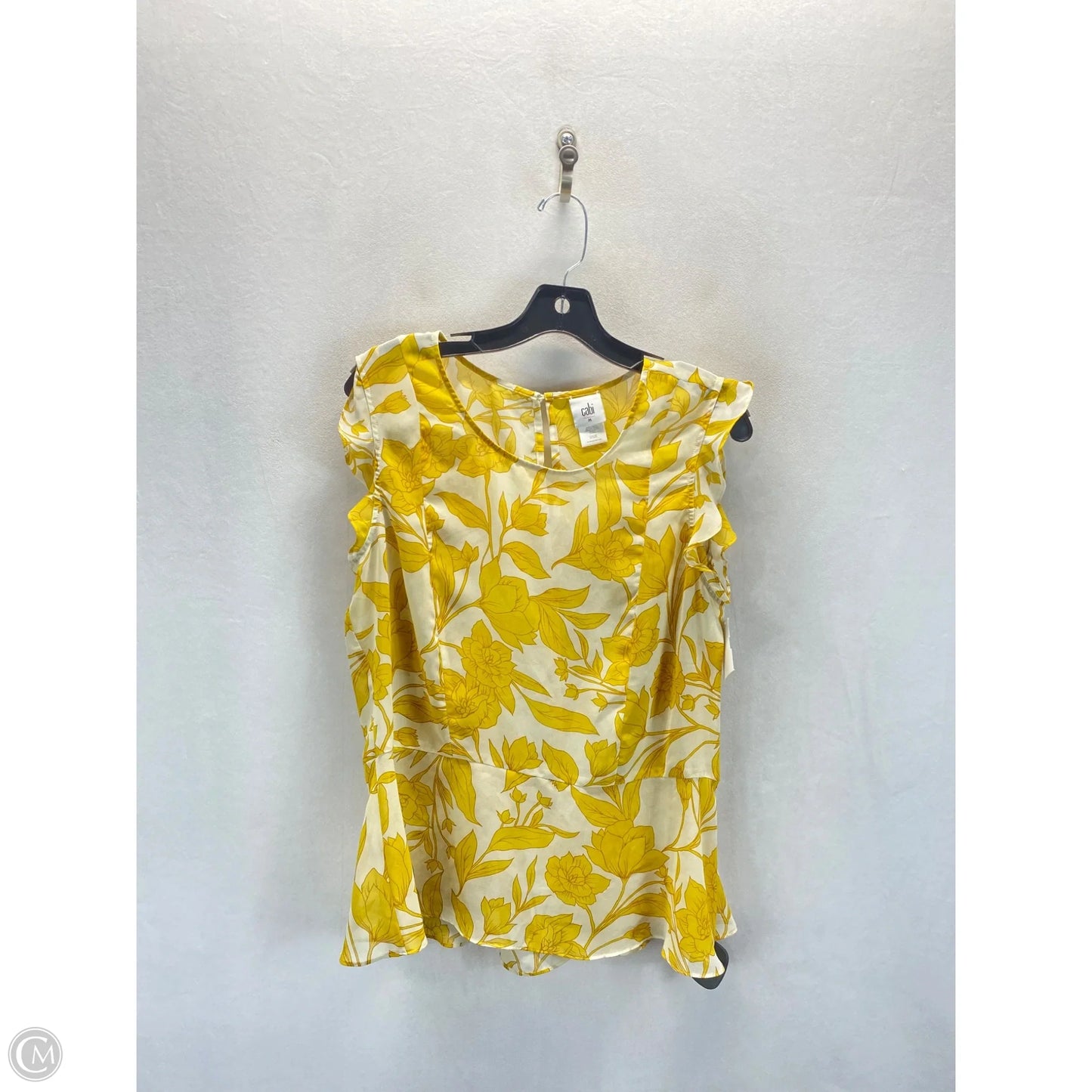 Top Sleeveless By Cabi In White & Yellow, Size: M