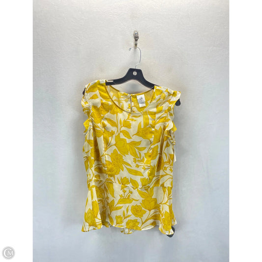 Top Sleeveless By Cabi In White & Yellow, Size: M