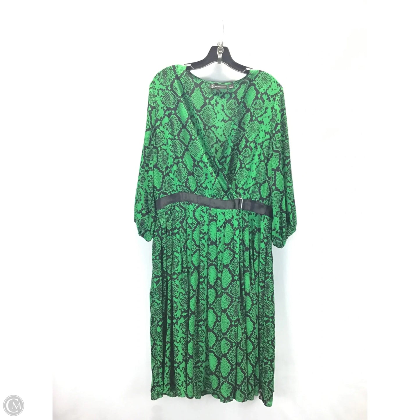 Dress Casual Midi By New York And Co In Black & Green, Size: L