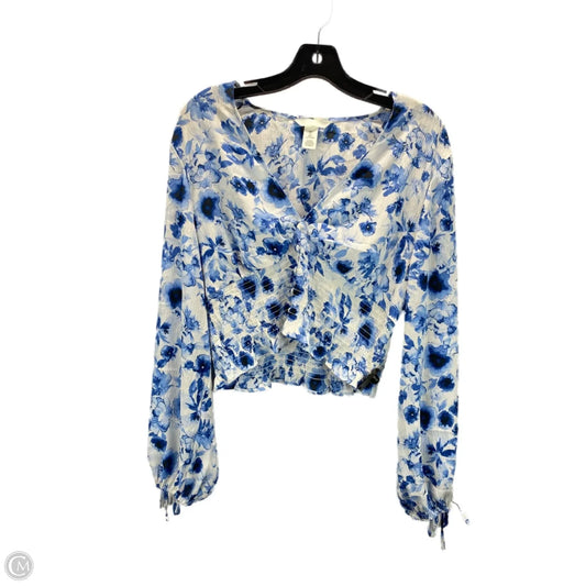 Top Long Sleeve By H&m In Blue & White, Size: L